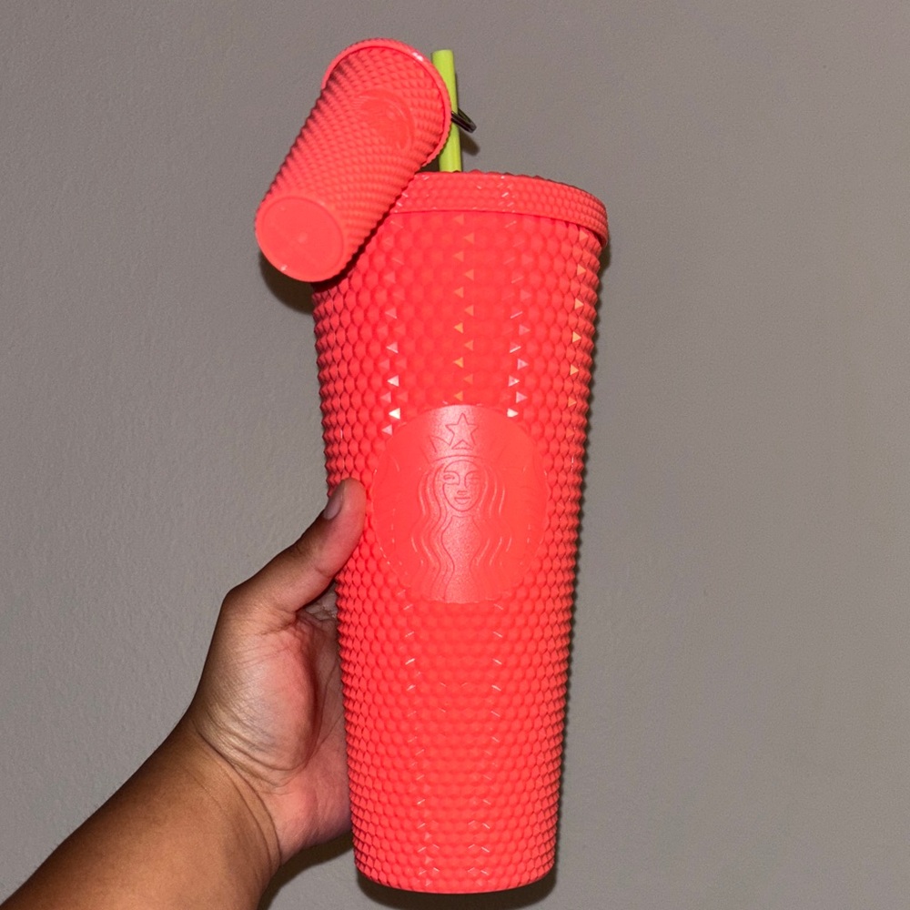 Starbucks Vibrant Orange Tumbler with Lid and Straw plus matching keychain